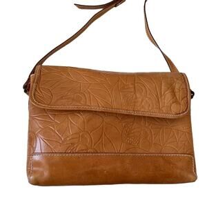Vintage Debra Lynne Tooled Leather Bag Toucan Birds Leaves Tan Brown GUC